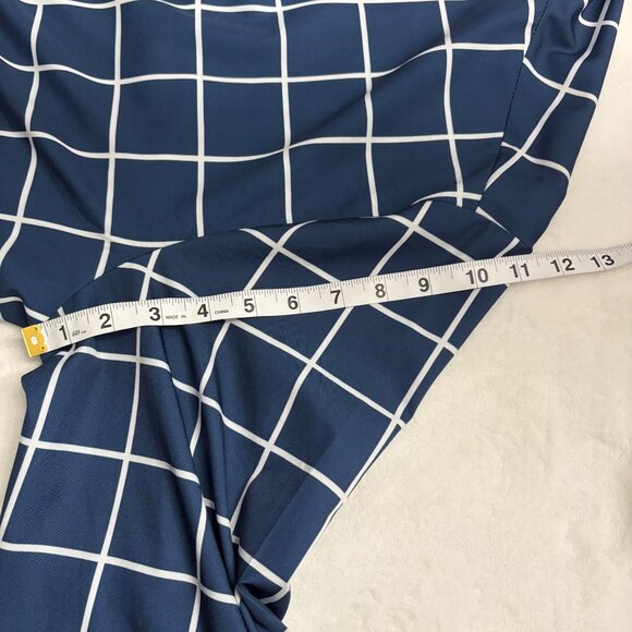 Navy & White Grid Print Long Sleeve Belted Unisex Robe XXL Lightweight By Shein - Picture 8 of 9